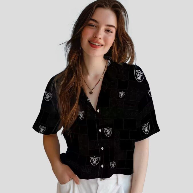 Las Vegas Raiders Patchwork Hawaiian Shirt - Stylish Black Aloha NFL Fan Gift