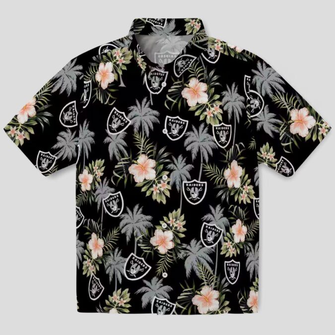 Las Vegas Raiders Summer Hawaiian Shirt, Black Floral & Palm Tree NFL Beach Outfit