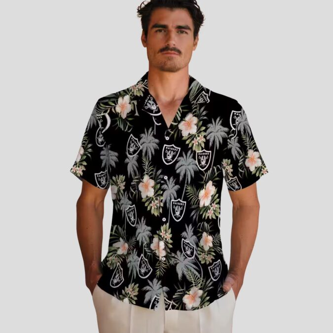Las Vegas Raiders Summer Hawaiian Shirt, Black Floral & Palm Tree NFL Beach Outfit