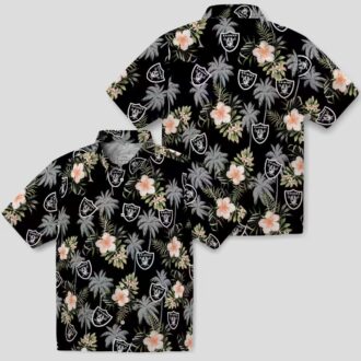 Las Vegas Raiders Summer Hawaiian Shirt, Black Floral & Palm Tree NFL Beach Outfit