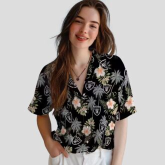Las Vegas Raiders Summer Hawaiian Shirt, Black Floral & Palm Tree NFL Beach Outfit