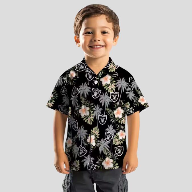 Las Vegas Raiders Summer Hawaiian Shirt, Black Floral & Palm Tree NFL Beach Outfit