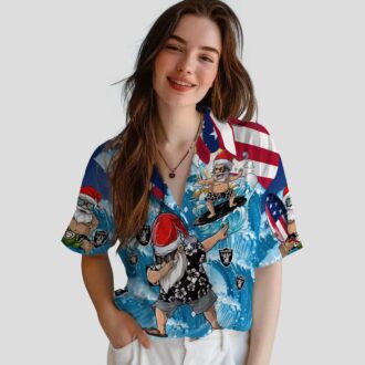 Las Vegas Raiders Surfing Santa Hawaiian Shirt, Summer Vacation Beach Outfit