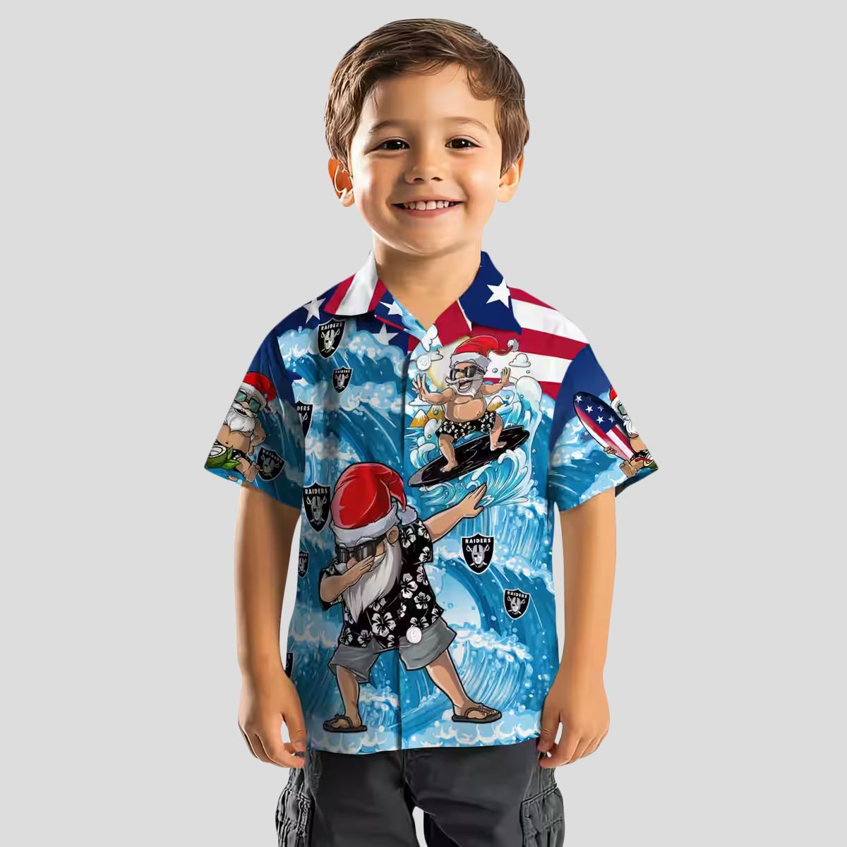 Las Vegas Raiders Surfing Santa Hawaiian Shirt, Summer Vacation Beach Outfit