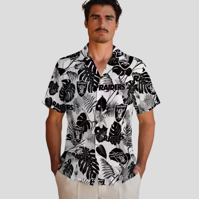 Las Vegas Raiders Tropical Aloha Shirt - Black & White Hawaiian Design for Game Day