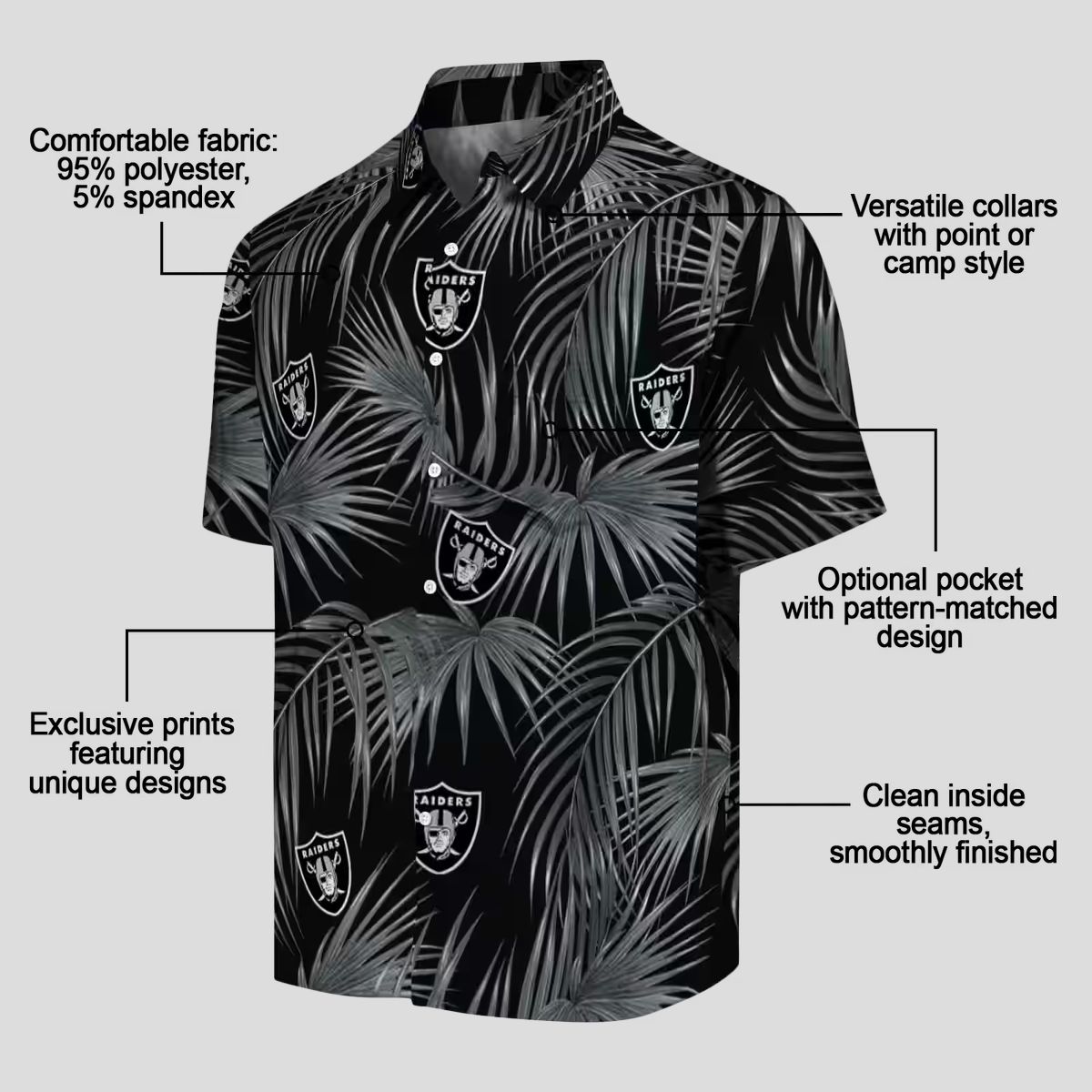 Las Vegas Raiders Tropical Black Hawaiian Shirt - Leafy Palms NFL Game Day Wear