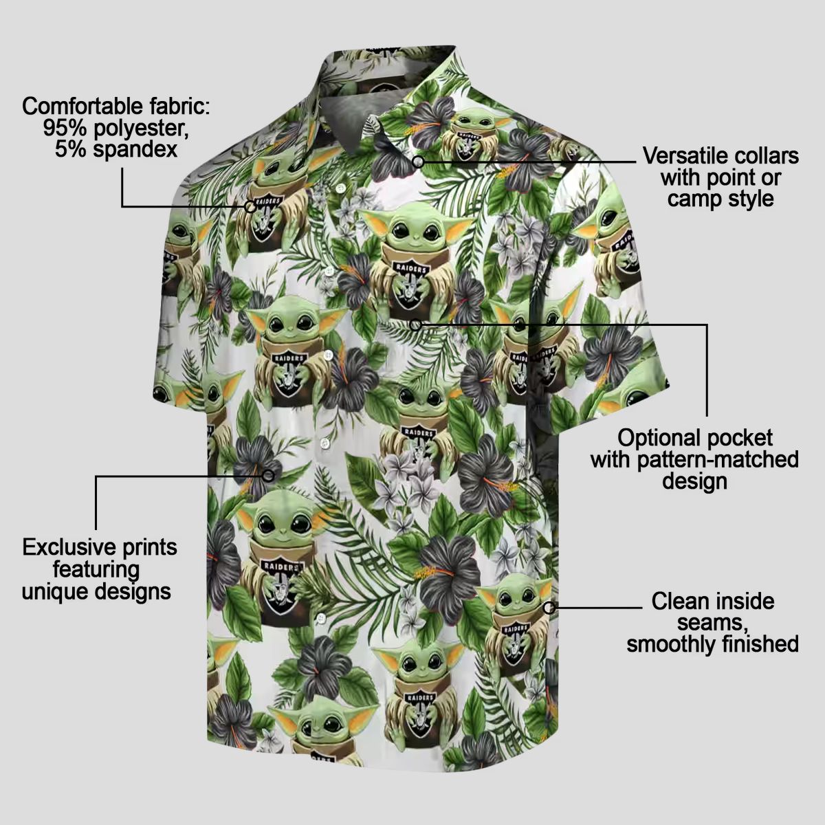 Limited Edition Yoda Raiders Hawaiian Shirt, Tropical Palm & Floral NFL Wear