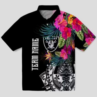 Men's Las Vegas Raiders Hawaiian Shirt, Black Floral Polynesian Football Outfit