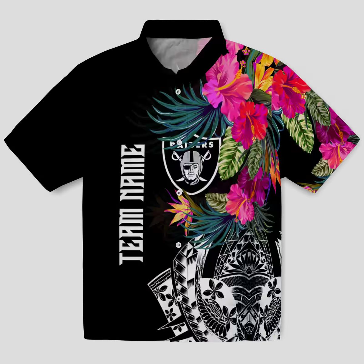 Men's Las Vegas Raiders Hawaiian Shirt, Black Floral Polynesian Football Outfit