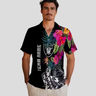 Men's Las Vegas Raiders Hawaiian Shirt, Black Floral Polynesian Football Outfit