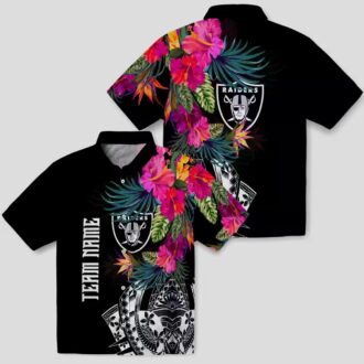 Men's Las Vegas Raiders Hawaiian Shirt, Black Floral Polynesian Football Outfit