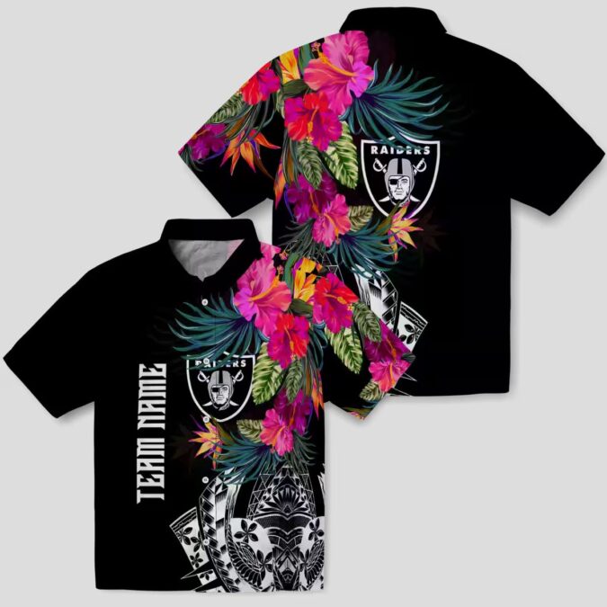 Men's Las Vegas Raiders Hawaiian Shirt, Black Floral Polynesian Football Outfit