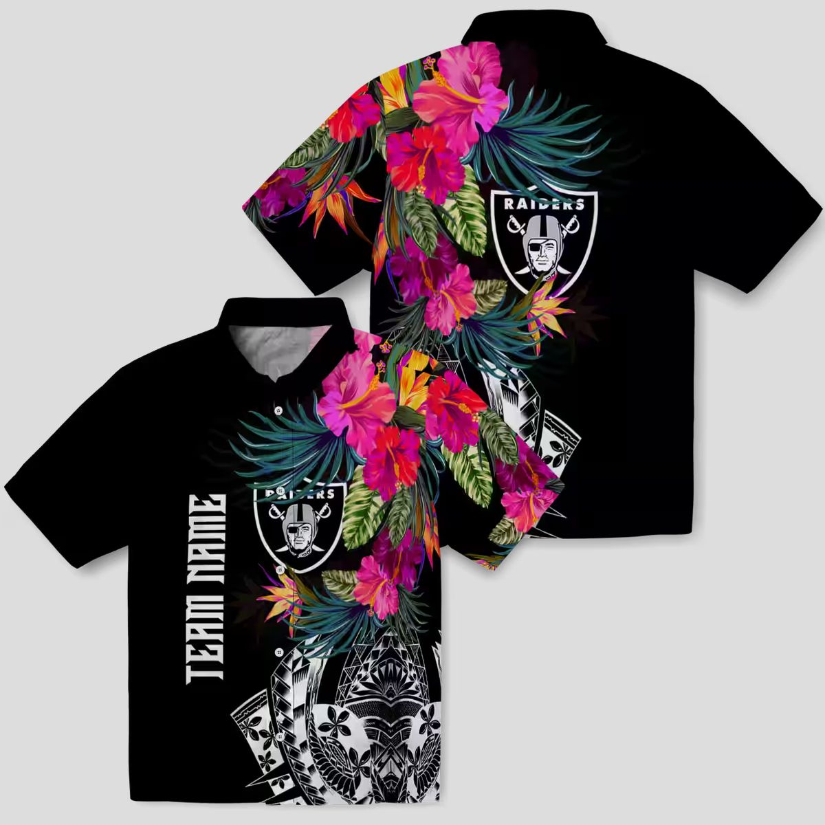 Men's Las Vegas Raiders Hawaiian Shirt, Black Floral Polynesian Football Outfit