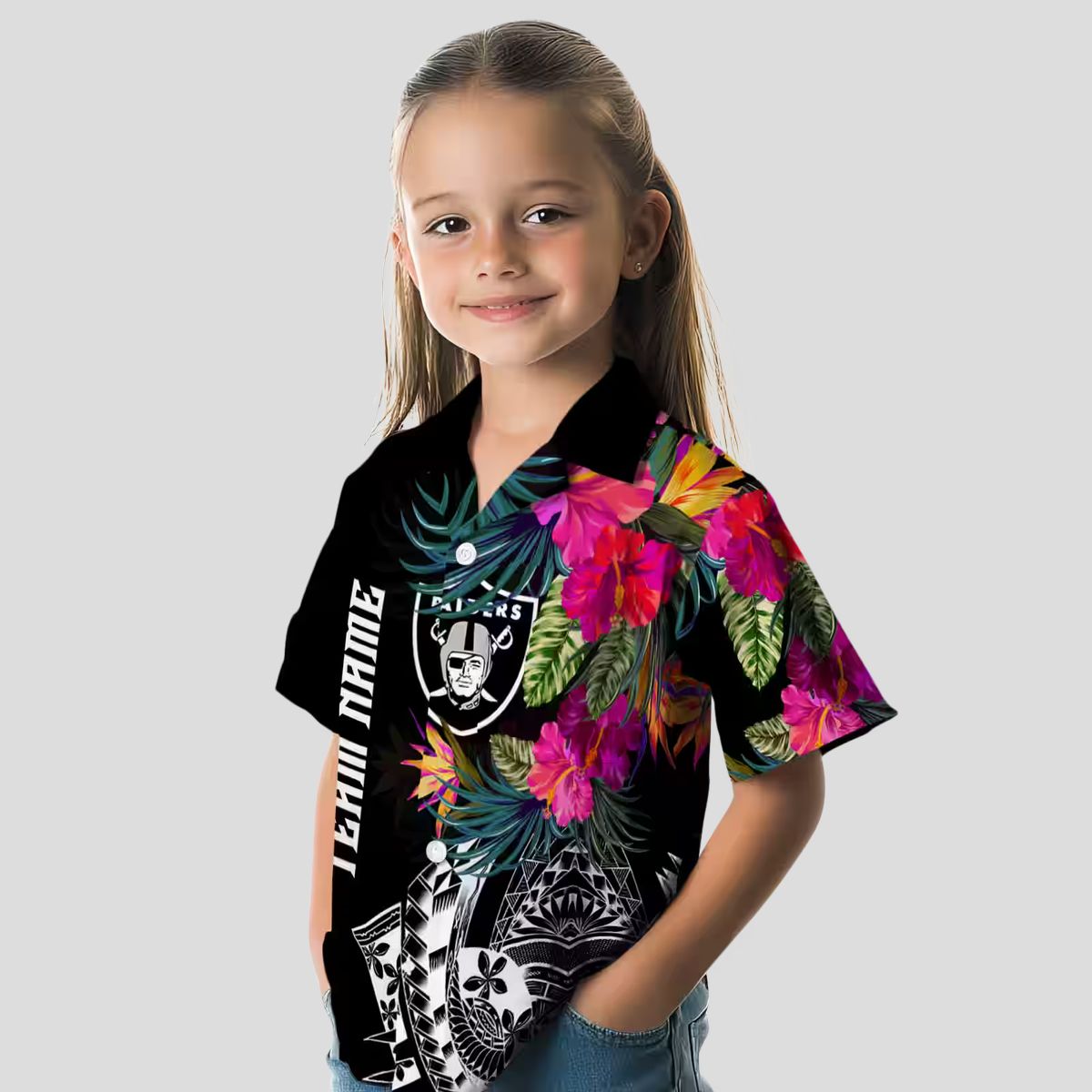 Men's Las Vegas Raiders Hawaiian Shirt, Black Floral Polynesian Football Outfit