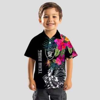 Men's Las Vegas Raiders Hawaiian Shirt, Black Floral Polynesian Football Outfit