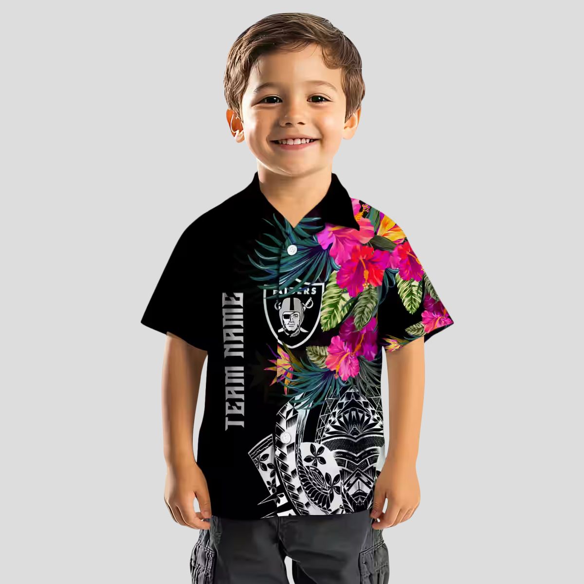 Men's Las Vegas Raiders Hawaiian Shirt, Black Floral Polynesian Football Outfit