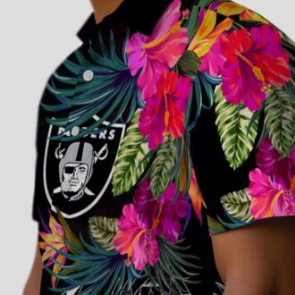 Men's Las Vegas Raiders Hawaiian Shirt, Black Floral Polynesian Football Outfit