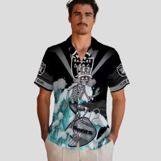 Men’s Las Vegas Raiders Surfing Skeleton Hawaiian Shirt for NFL Fans