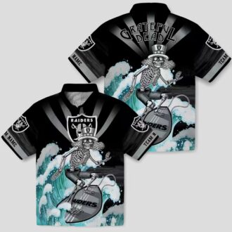 Men’s Las Vegas Raiders Surfing Skeleton Hawaiian Shirt for NFL Fans