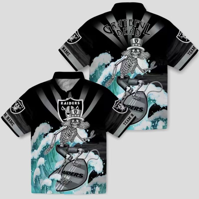 Men’s Las Vegas Raiders Surfing Skeleton Hawaiian Shirt for NFL Fans