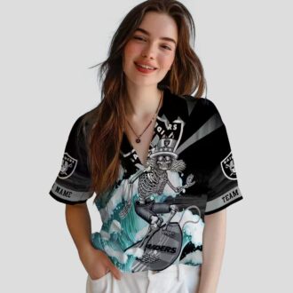 Men’s Las Vegas Raiders Surfing Skeleton Hawaiian Shirt for NFL Fans