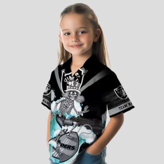 Men’s Las Vegas Raiders Surfing Skeleton Hawaiian Shirt for NFL Fans