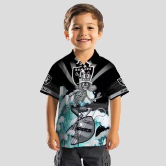 Men’s Las Vegas Raiders Surfing Skeleton Hawaiian Shirt for NFL Fans