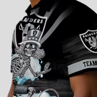 Men’s Las Vegas Raiders Surfing Skeleton Hawaiian Shirt for NFL Fans