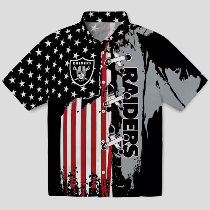 NFL Fans Las Vegas Raiders Black Hawaiian Shirt with Stitched Flag Design for Game Day
