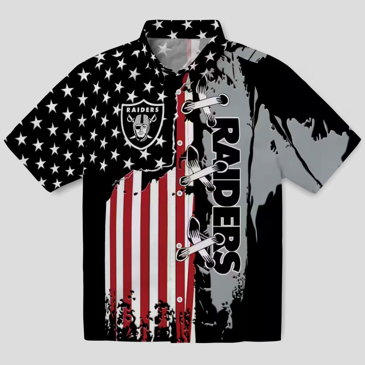 NFL Fans Las Vegas Raiders Black Hawaiian Shirt with Stitched Flag Design for Game Day