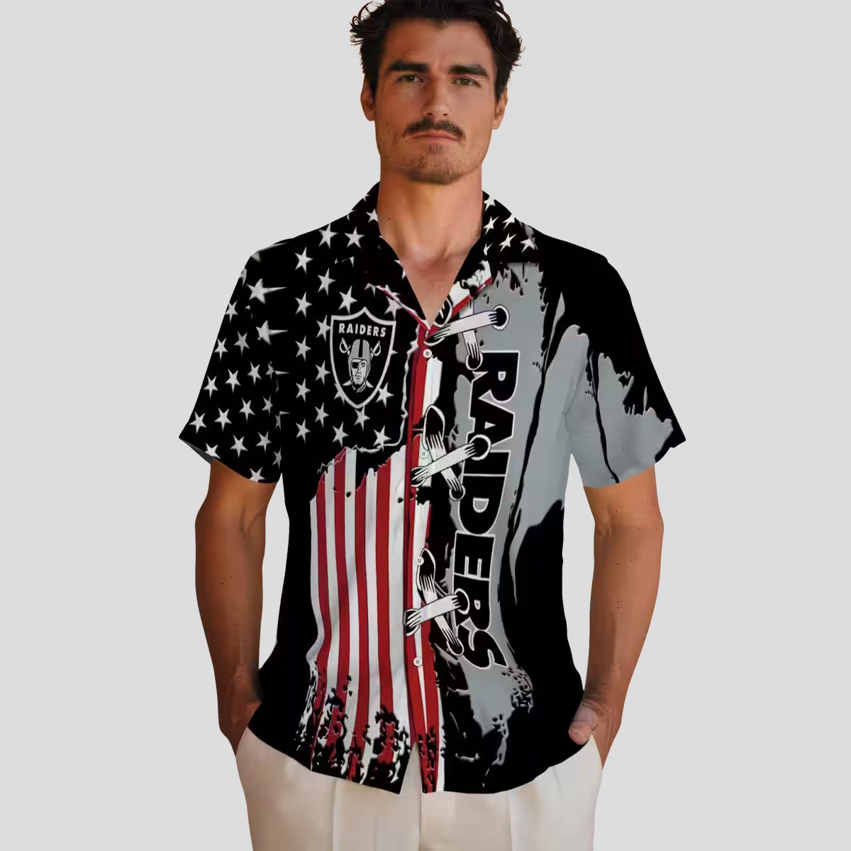 NFL Fans Las Vegas Raiders Black Hawaiian Shirt with Stitched Flag Design for Game Day