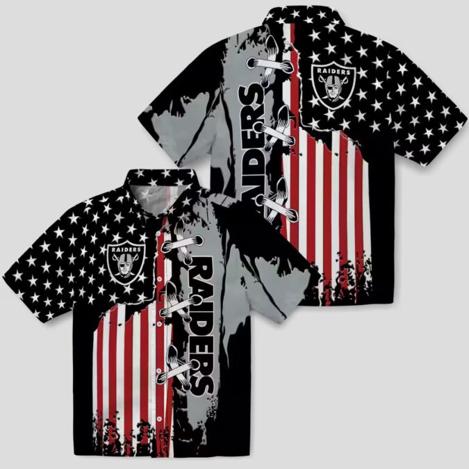 NFL Fans Las Vegas Raiders Black Hawaiian Shirt with Stitched Flag Design for Game Day