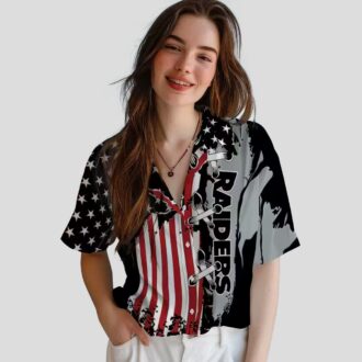 NFL Fans Las Vegas Raiders Black Hawaiian Shirt with Stitched Flag Design for Game Day