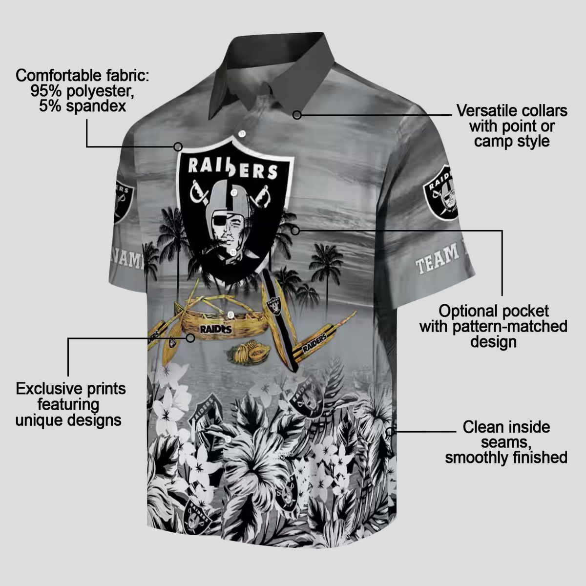 NFL Las Vegas Raiders Aloha Shirt - Custom Black Canoe Hawaiian Apparel