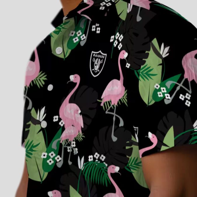 NFL Las Vegas Raiders Black Hawaiian Shirt, Summer Flamingo Leaf Design