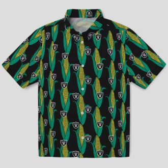 NFL Las Vegas Raiders Hawaiian Shirt - Tropical Corn Pattern Black Green Style