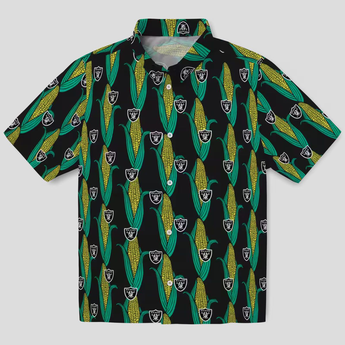 NFL Las Vegas Raiders Hawaiian Shirt - Tropical Corn Pattern Black Green Style