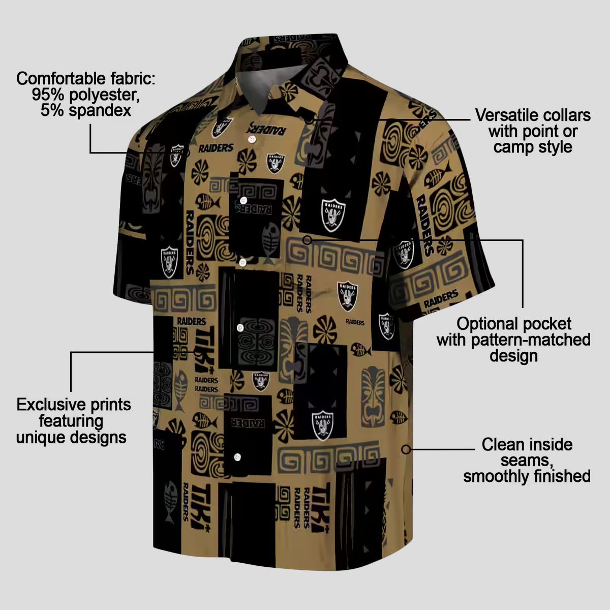 NFL Raiders Tribal Hawaiian Shirt, Black Tropical Aloha Style for Game Day & Beach