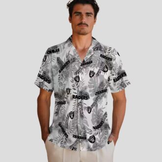 NFL Team Las Vegas Raiders Hawaiian Shirt - White Tropical Leaves Aloha Style