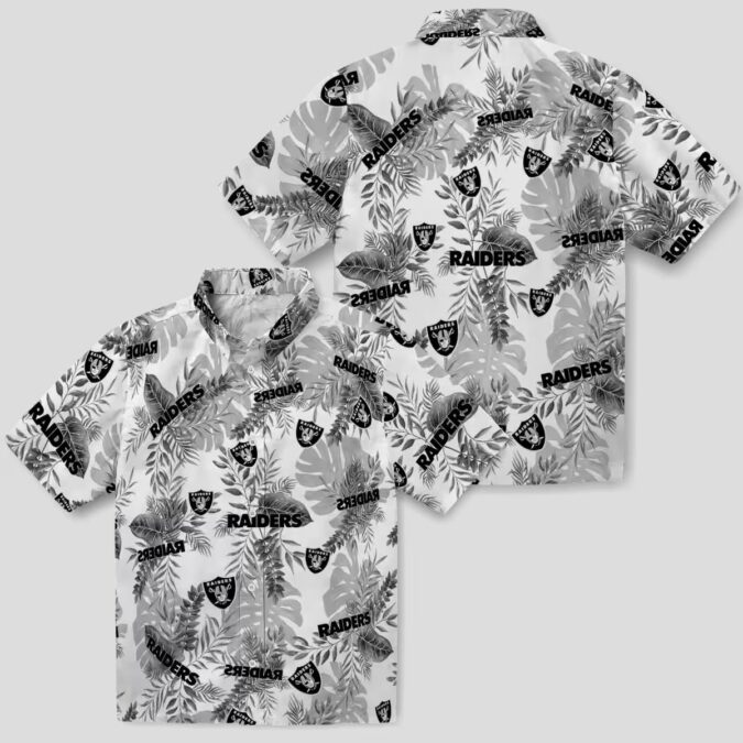 NFL Team Las Vegas Raiders Hawaiian Shirt - White Tropical Leaves Aloha Style