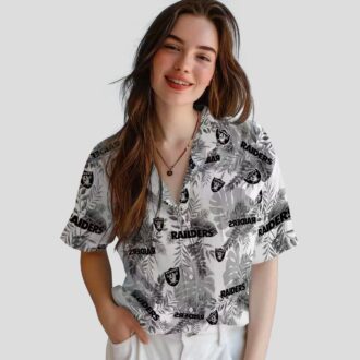 NFL Team Las Vegas Raiders Hawaiian Shirt - White Tropical Leaves Aloha Style