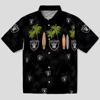 NFL Team Raiders Black Hawaiian Shirt - Palm Tree & Surfboard Print for Game Day