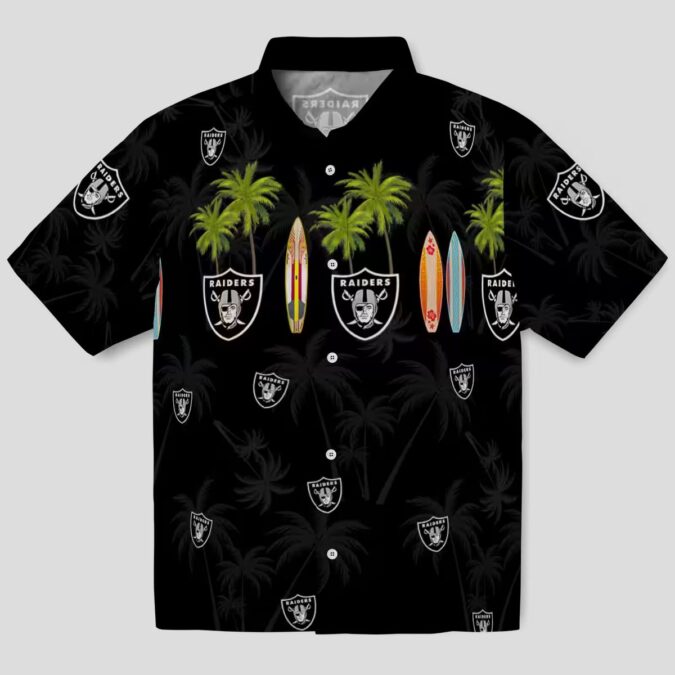 NFL Team Raiders Black Hawaiian Shirt - Palm Tree & Surfboard Print for Game Day