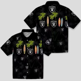 NFL Team Raiders Black Hawaiian Shirt - Palm Tree & Surfboard Print for Game Day