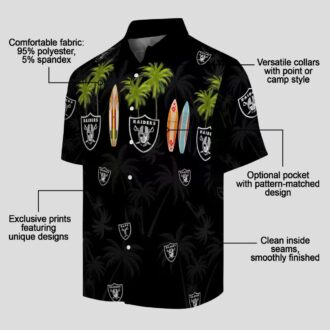 NFL Team Raiders Black Hawaiian Shirt - Palm Tree & Surfboard Print for Game Day