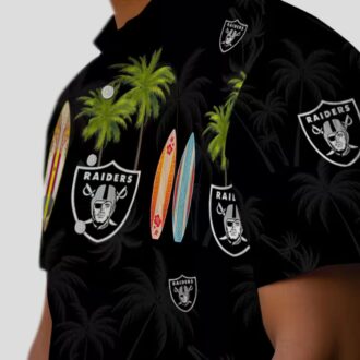 NFL Team Raiders Black Hawaiian Shirt - Palm Tree & Surfboard Print for Game Day