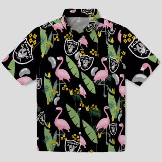 Raiders Hawaiian Shirt for Men, Black Flamingo & Palm Leaves NFL Outfit