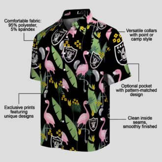 Raiders Hawaiian Shirt for Men, Black Flamingo & Palm Leaves NFL Outfit