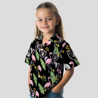 Raiders Hawaiian Shirt for Men, Black Flamingo & Palm Leaves NFL Outfit