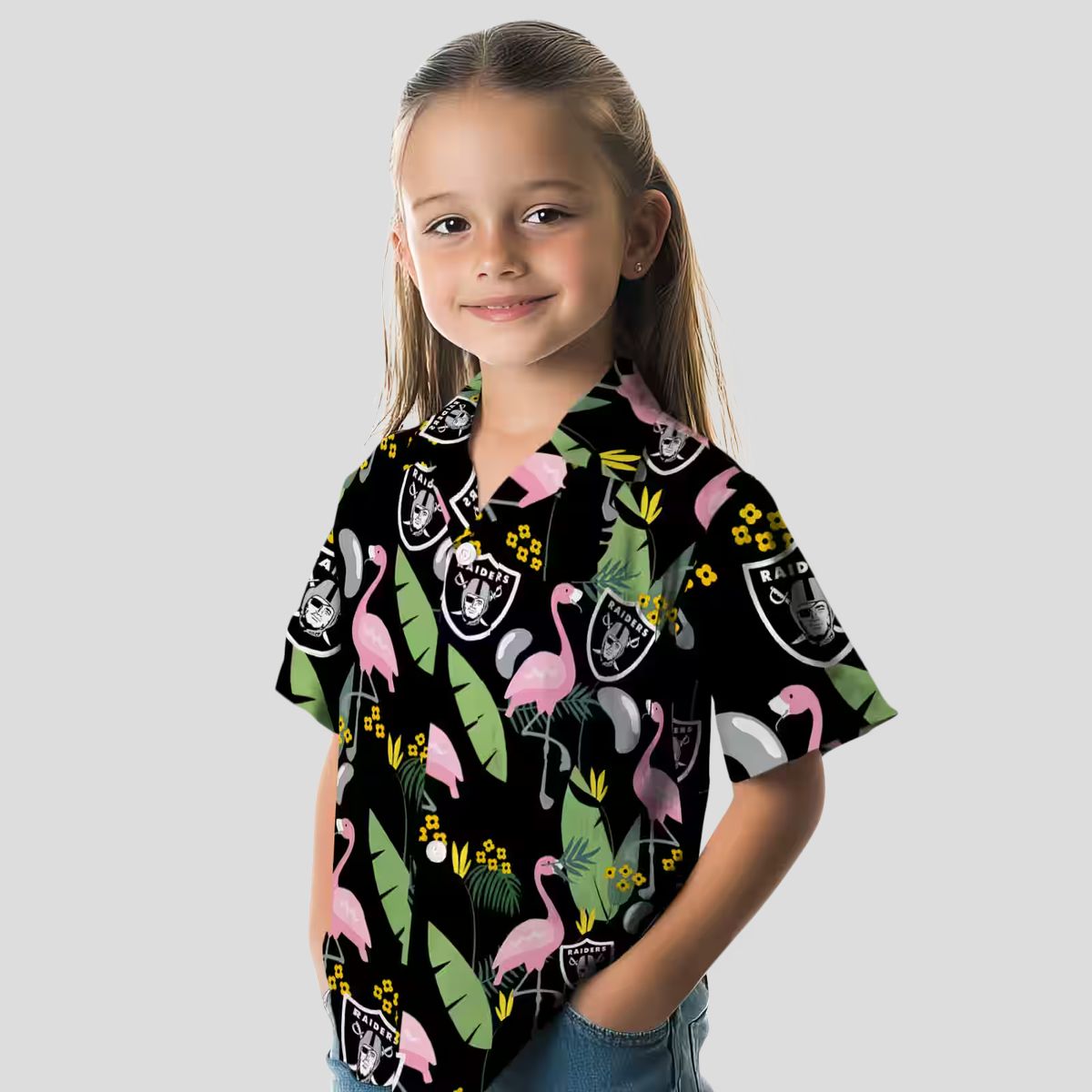 Raiders Hawaiian Shirt for Men, Black Flamingo & Palm Leaves NFL Outfit